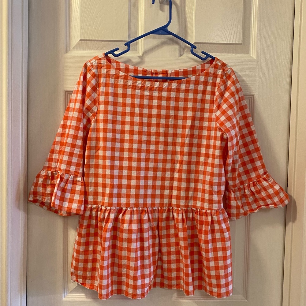 Haley and the Hound Orange Gingham Ruffle Top M